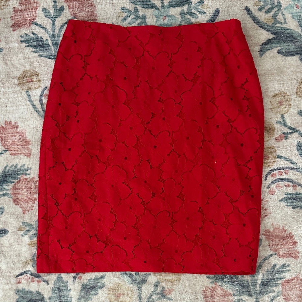 Banana Republic Vibrant Red Floral Pencil Skirt